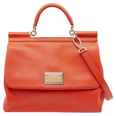 Dolce & Gabbana Miss Sicily Top Handle Bag aus orangefarbenem Leder
