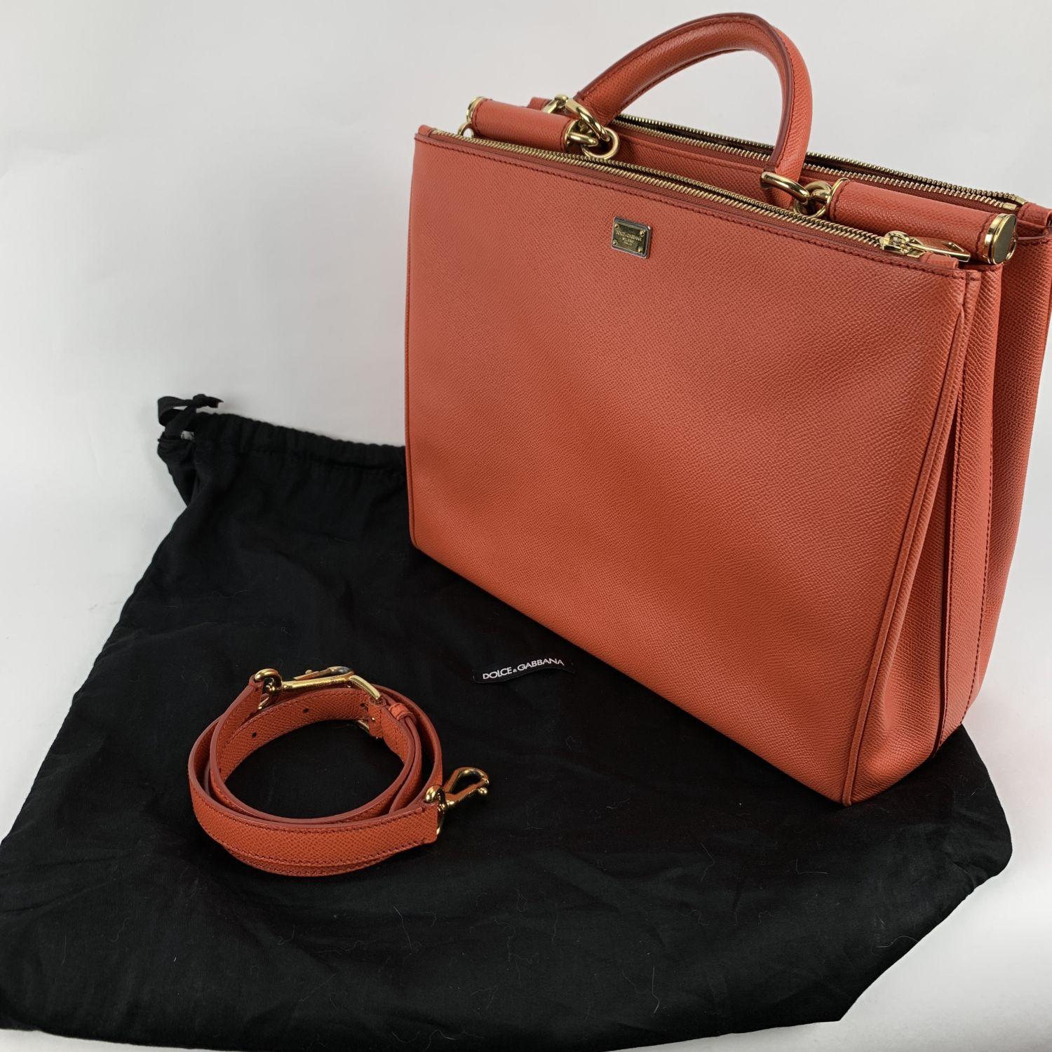 Dolce & Gabbana Orange Leather Miss Sicily Tote Shopper Bag 3