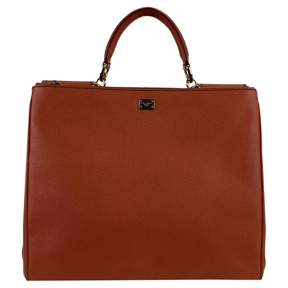 Dolce & Gabbana Orange Leather Miss Sicily Tote Shopper Bag