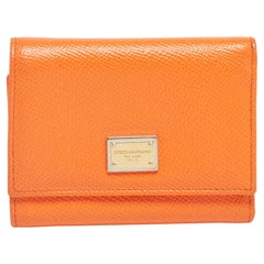 Dolce & Gabbana Orange Leather Trifold Compact Wallet