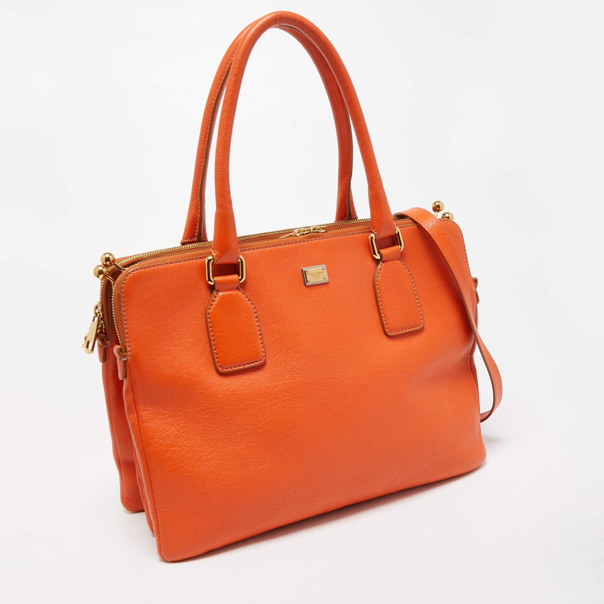 Women's Dolce & Gabbana Orange Leather Twist Laptop Bag