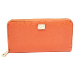 Dolce & Gabbana Orange Leather Zip Around Wallet
