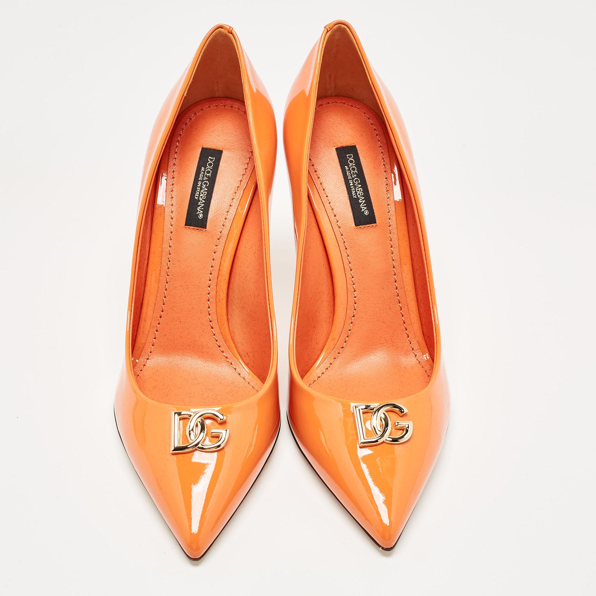 The fashion house’s tradition of excellence, coupled with modern design sensibilities, works to make these Dolce & Gabbana orange pumps a fabulous choice. They'll help you deliver a chic look with ease.

Includes: Original Dustbag


