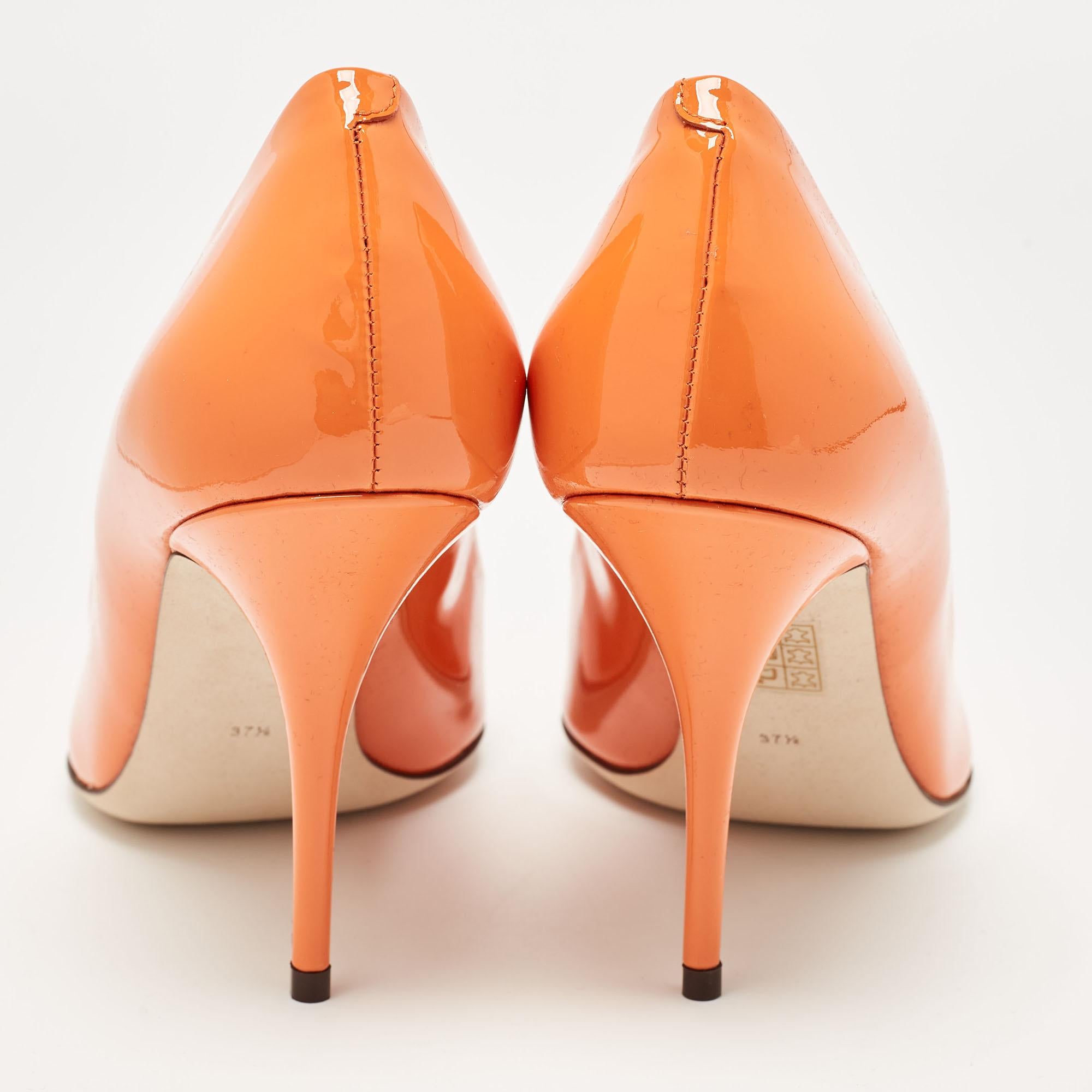 Dolce & Gabbana Orange Patent Leather DG Buckle Pumps Size 37.5 For Sale 1