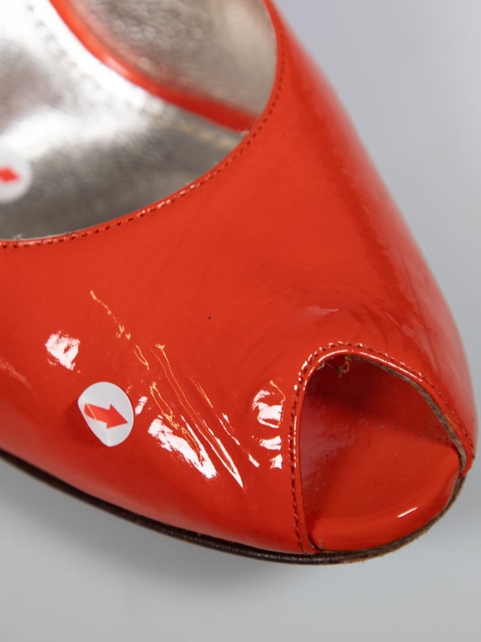 Dolce & Gabbana Orange Patent Peep Toe Heels Size IT 38.5 For Sale 1