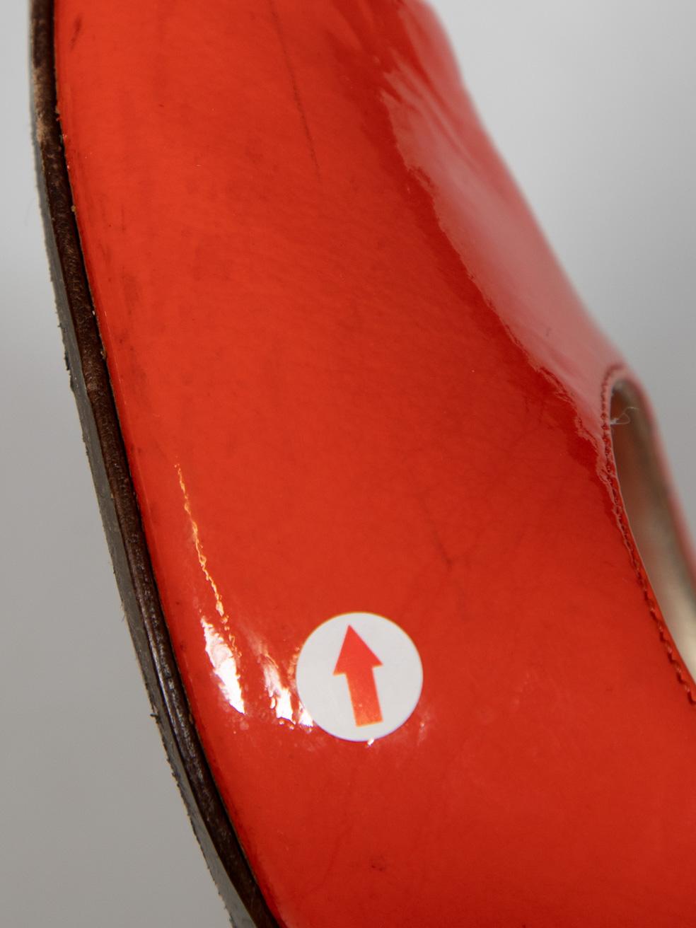 Dolce & Gabbana Orange Patent Peep Toe Heels Size IT 38.5 For Sale 4