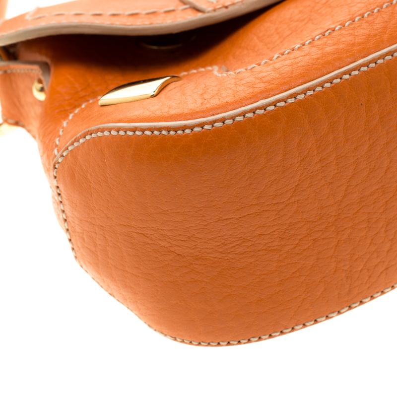 Dolce & Gabbana Orange Pebbled Leather Ring Shoulder Bag 6