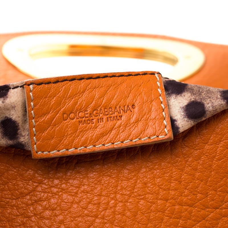 Dolce & Gabbana Orange Pebbled Leather Ring Shoulder Bag 2