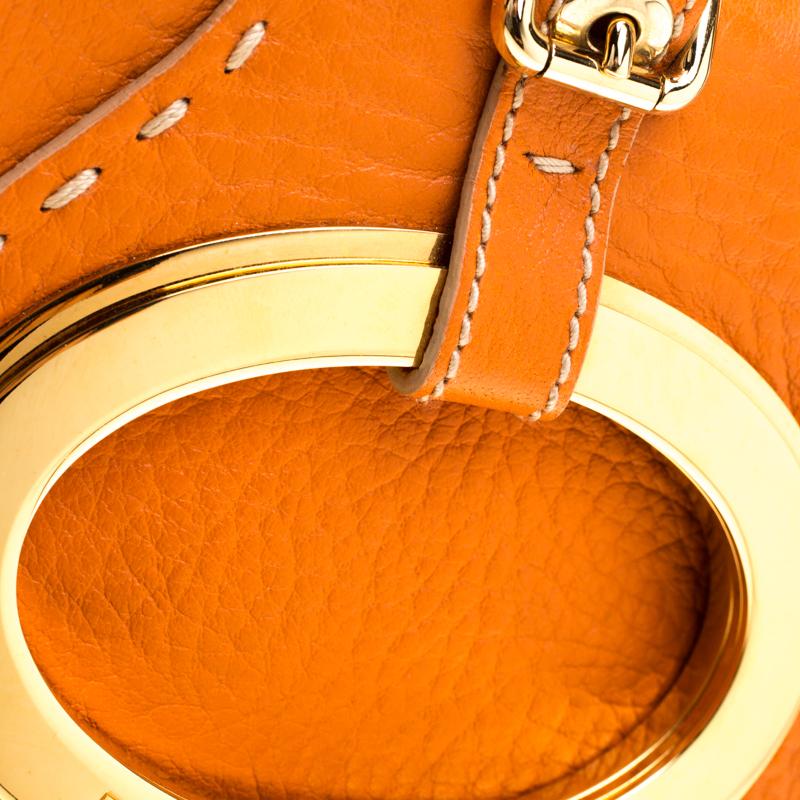 Dolce & Gabbana Orange Pebbled Leather Ring Shoulder Bag 4