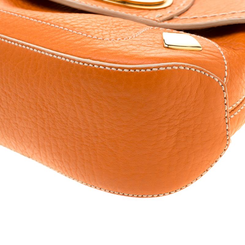 Dolce & Gabbana Orange Pebbled Leather Ring Shoulder Bag 5