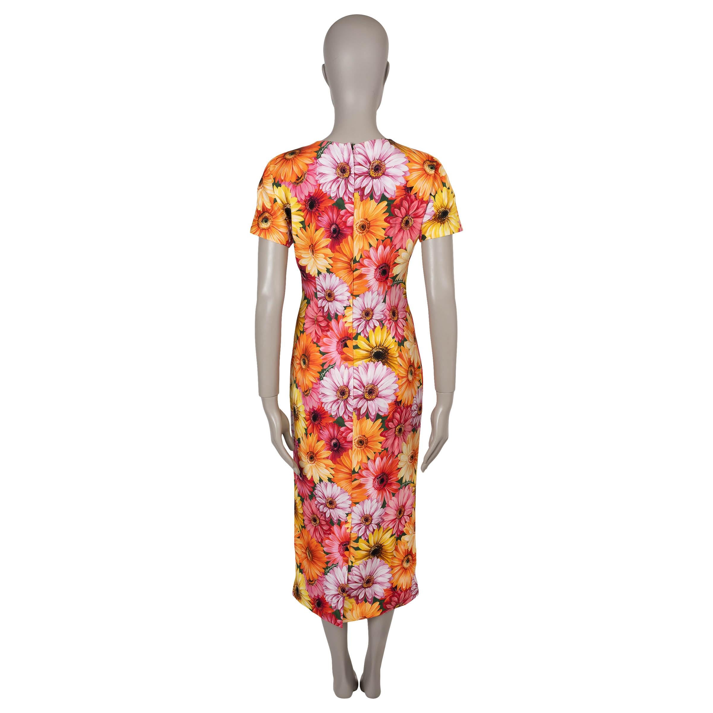 Brown DOLCE & GABBANA orange pink yellow silk 2021 FLORAL MIDI Dress 42 M For Sale