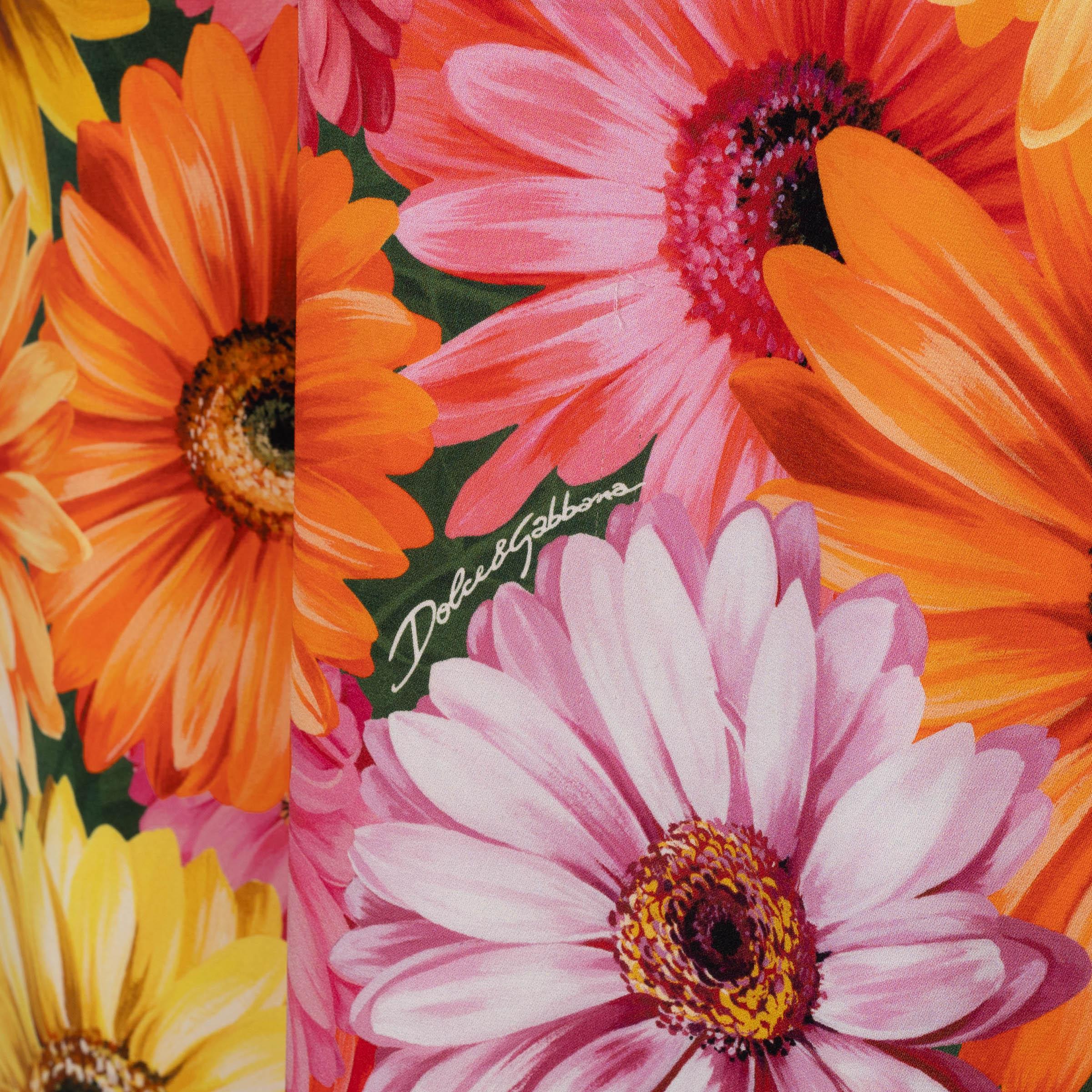 Women's DOLCE & GABBANA orange pink yellow silk 2021 FLORAL MIDI Dress 42 M For Sale