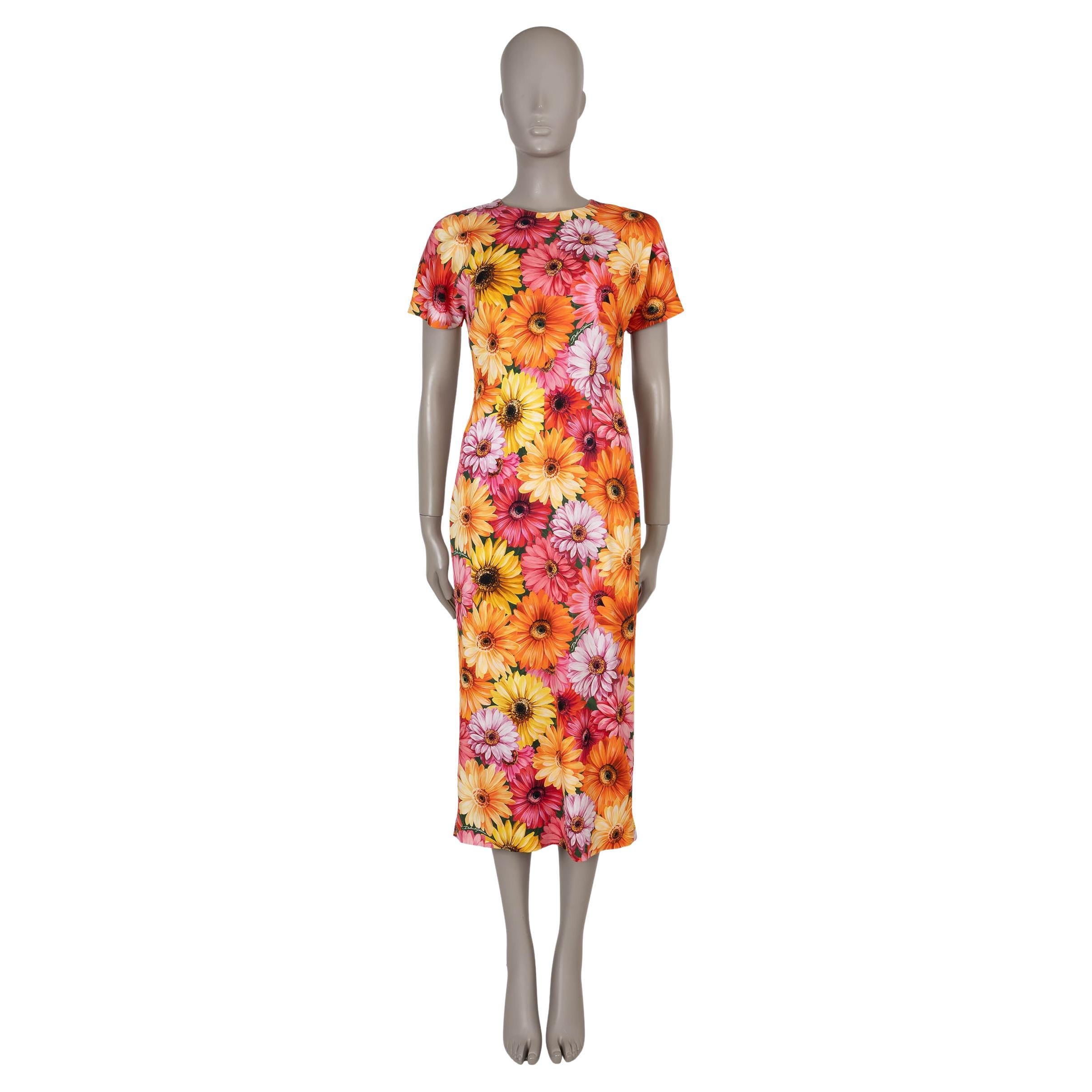 DOLCE & GABBANA orange pink yellow silk 2021 FLORAL MIDI Dress 42 M For Sale