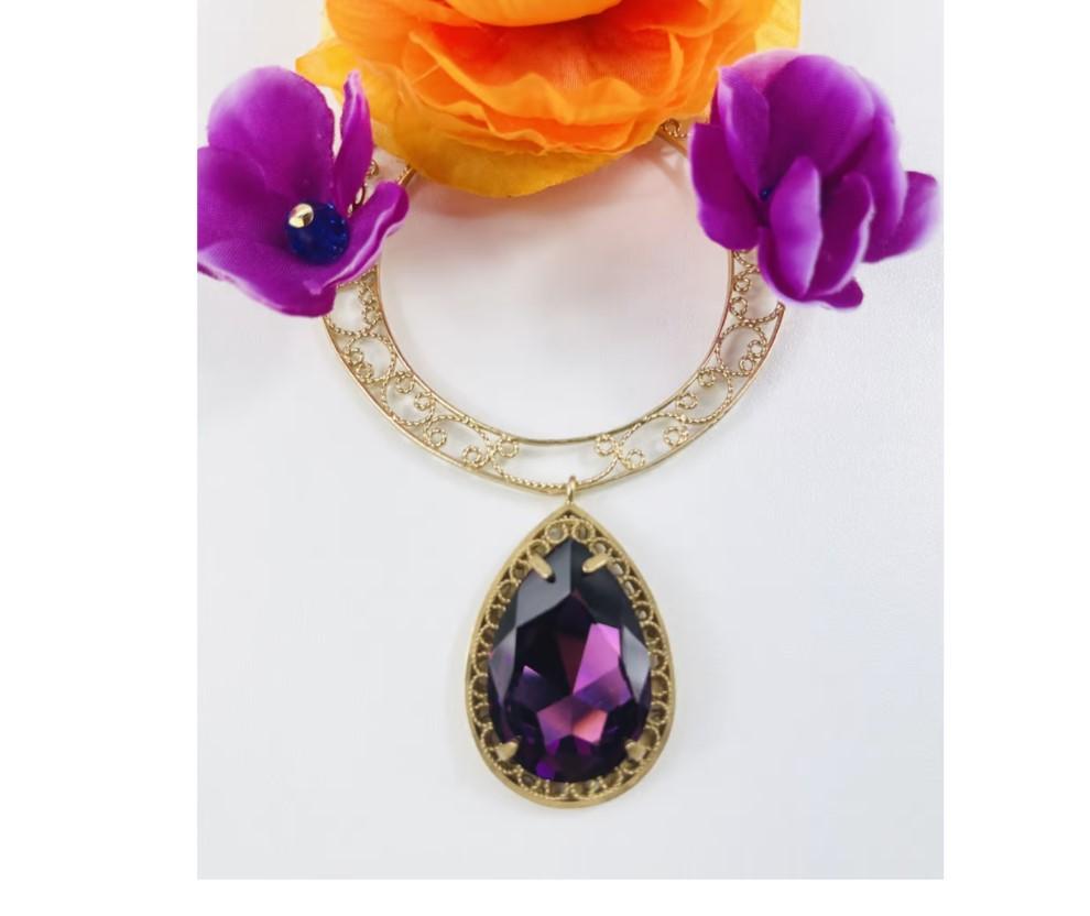 Dolce & Gabbana Orange Purple Brass Crystal Flower Filigree Earrings Clip-on  In New Condition For Sale In WELWYN, GB