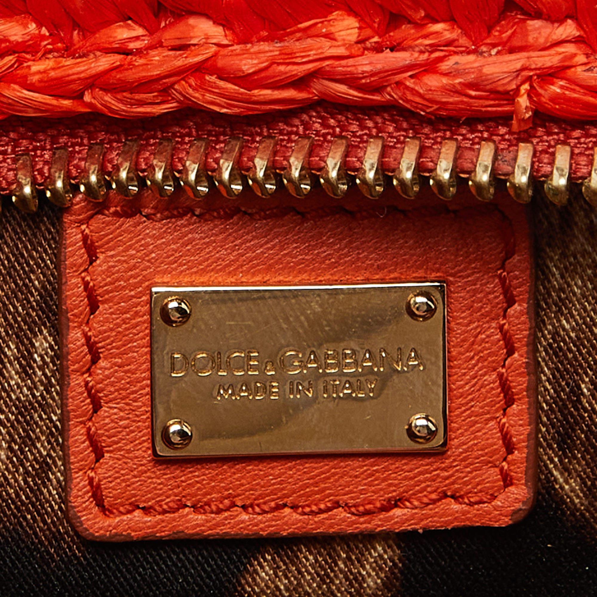 Dolce & Gabbana Orange Raffia and Leather Round Crossbody Bag 2
