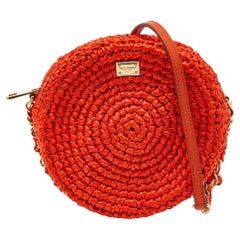 Dolce & Gabbana Orange Raffia and Leather Round Crossbody Bag