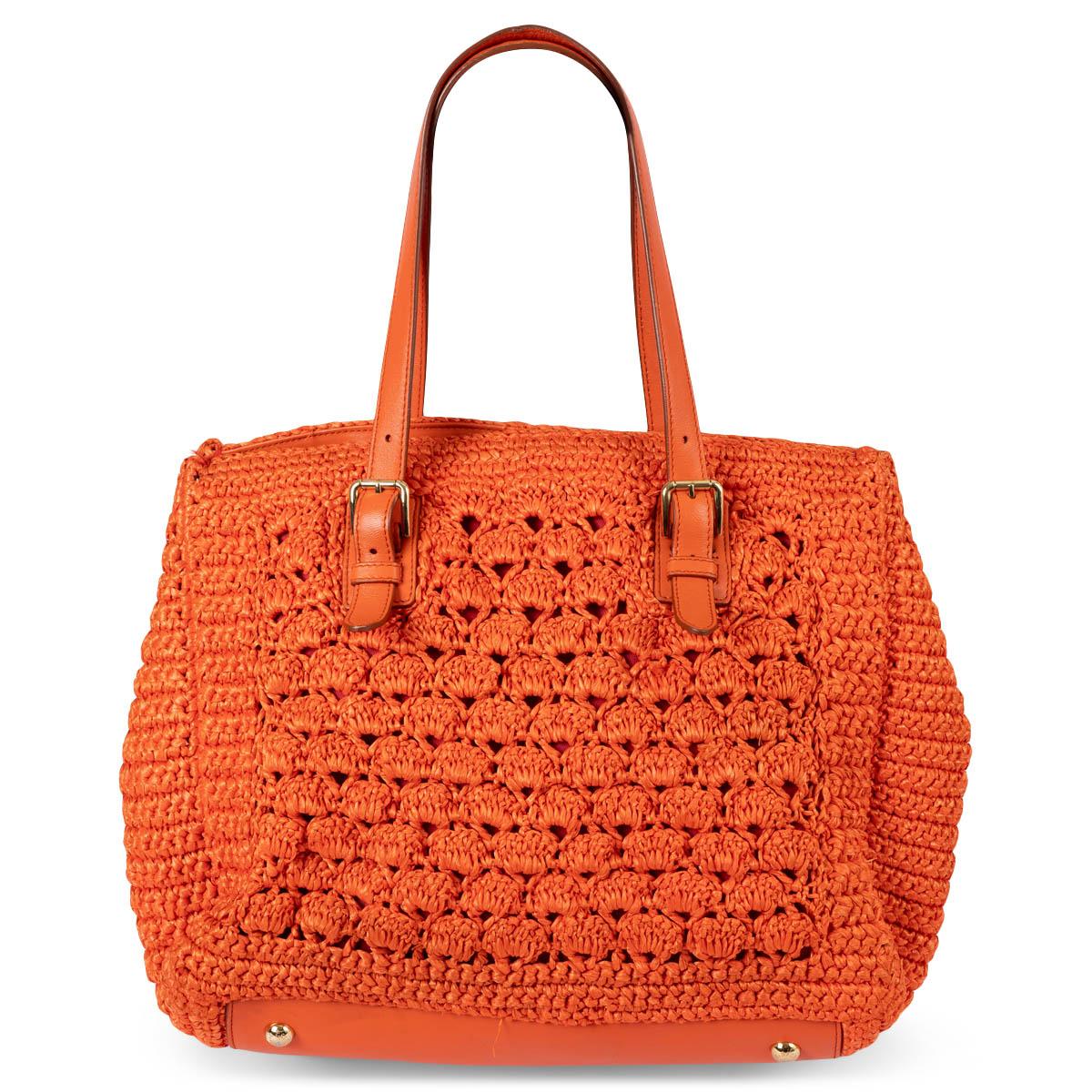 DOLCE & GABBANA orange raffia crochet ALMA Tote Bag In Excellent Condition For Sale In Zürich, CH