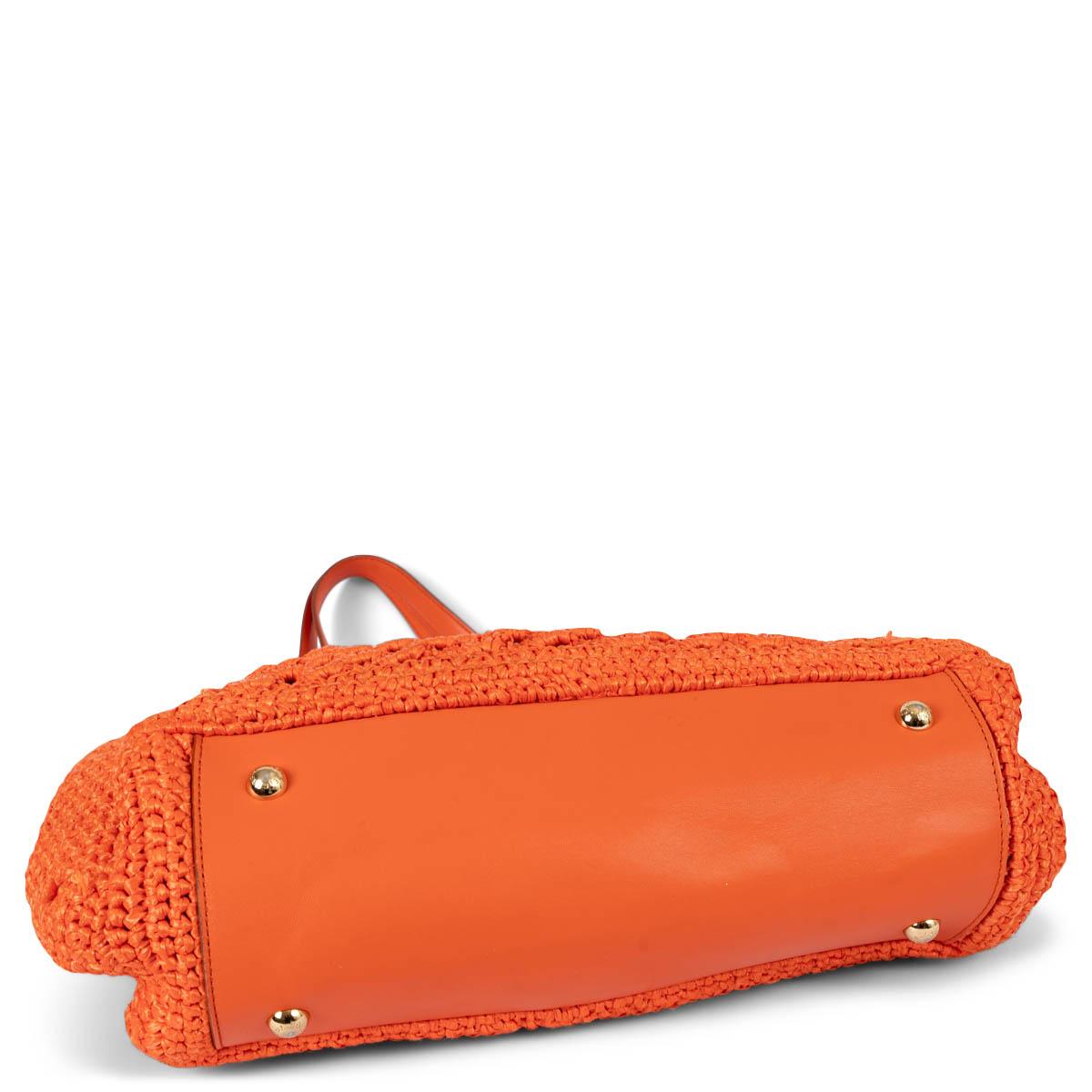 DOLCE & GABBANA orange raffia crochet ALMA Tote Bag In Excellent Condition For Sale In Zürich, CH
