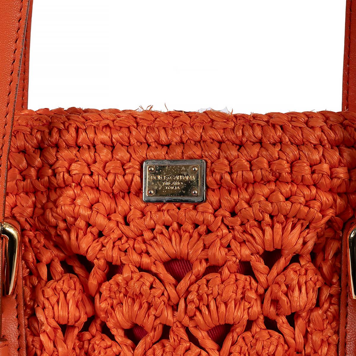 DOLCE & GABBANA orange raffia crochet ALMA Tote Bag For Sale 2