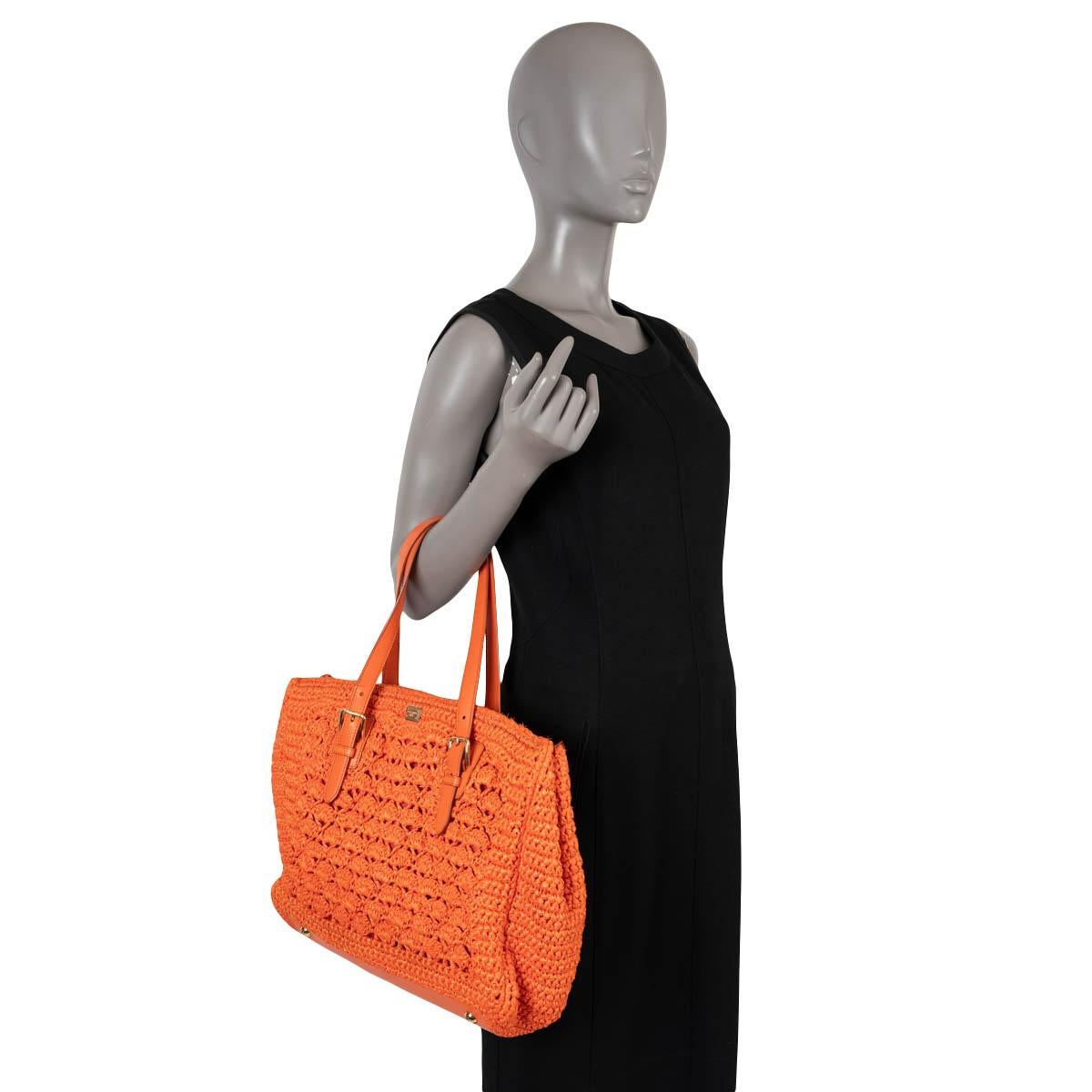 DOLCE & GABBANA orange raffia crochet ALMA Tote Bag For Sale 4