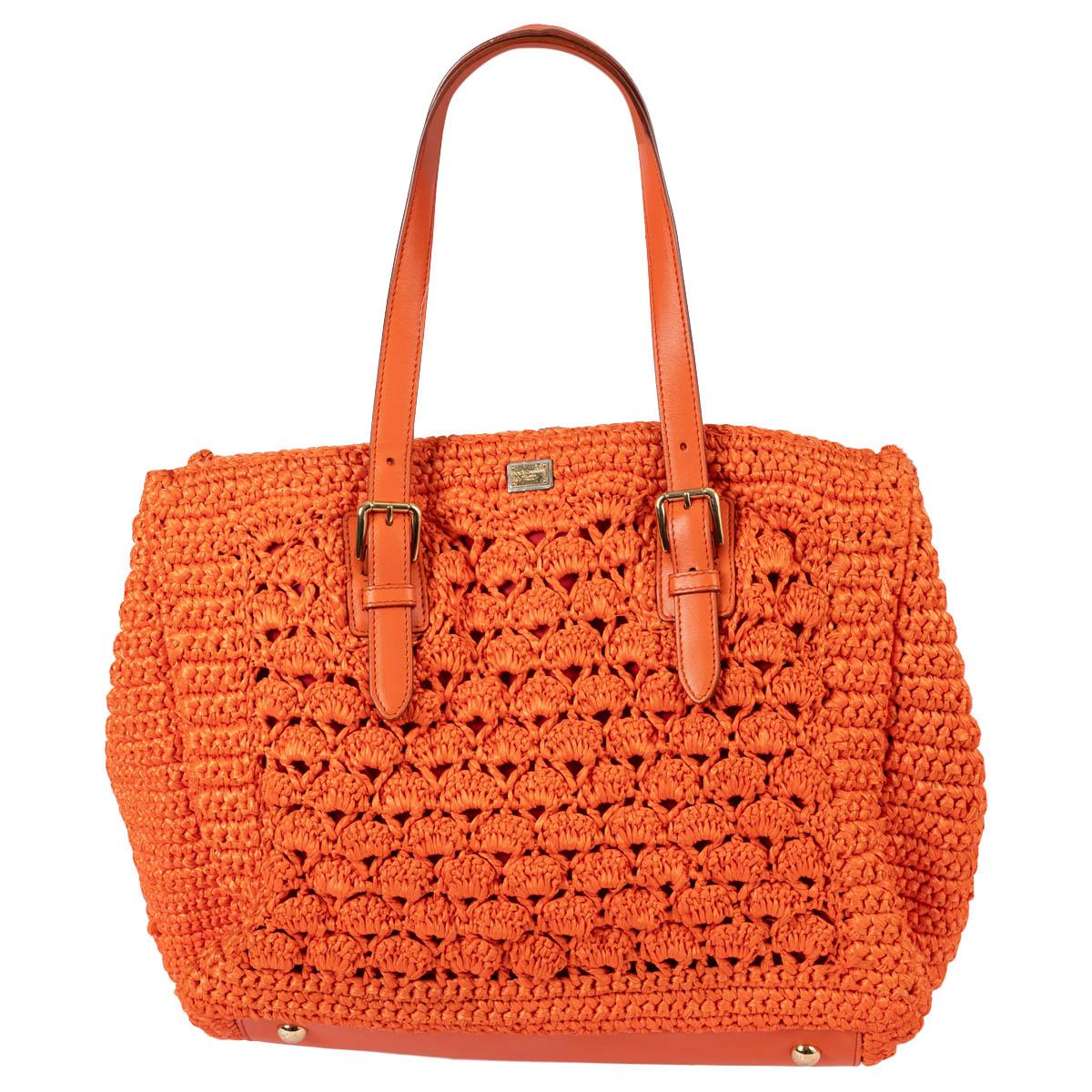 DOLCE & GABBANA orange raffia crochet ALMA Tote Bag For Sale