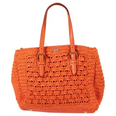 Used DOLCE & GABBANA orange raffia crochet ALMA Tote Bag