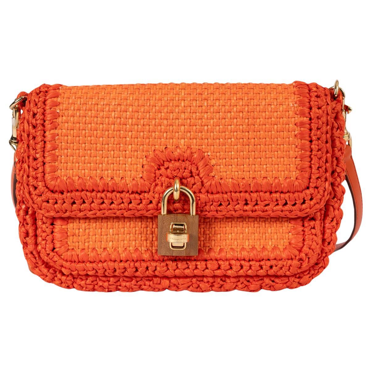 DOLCE & GABBANA orange raffia crochet MISS BONITA Crossbody Bag For Sale