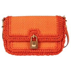 Used DOLCE & GABBANA orange raffia crochet MISS BONITA Crossbody Bag