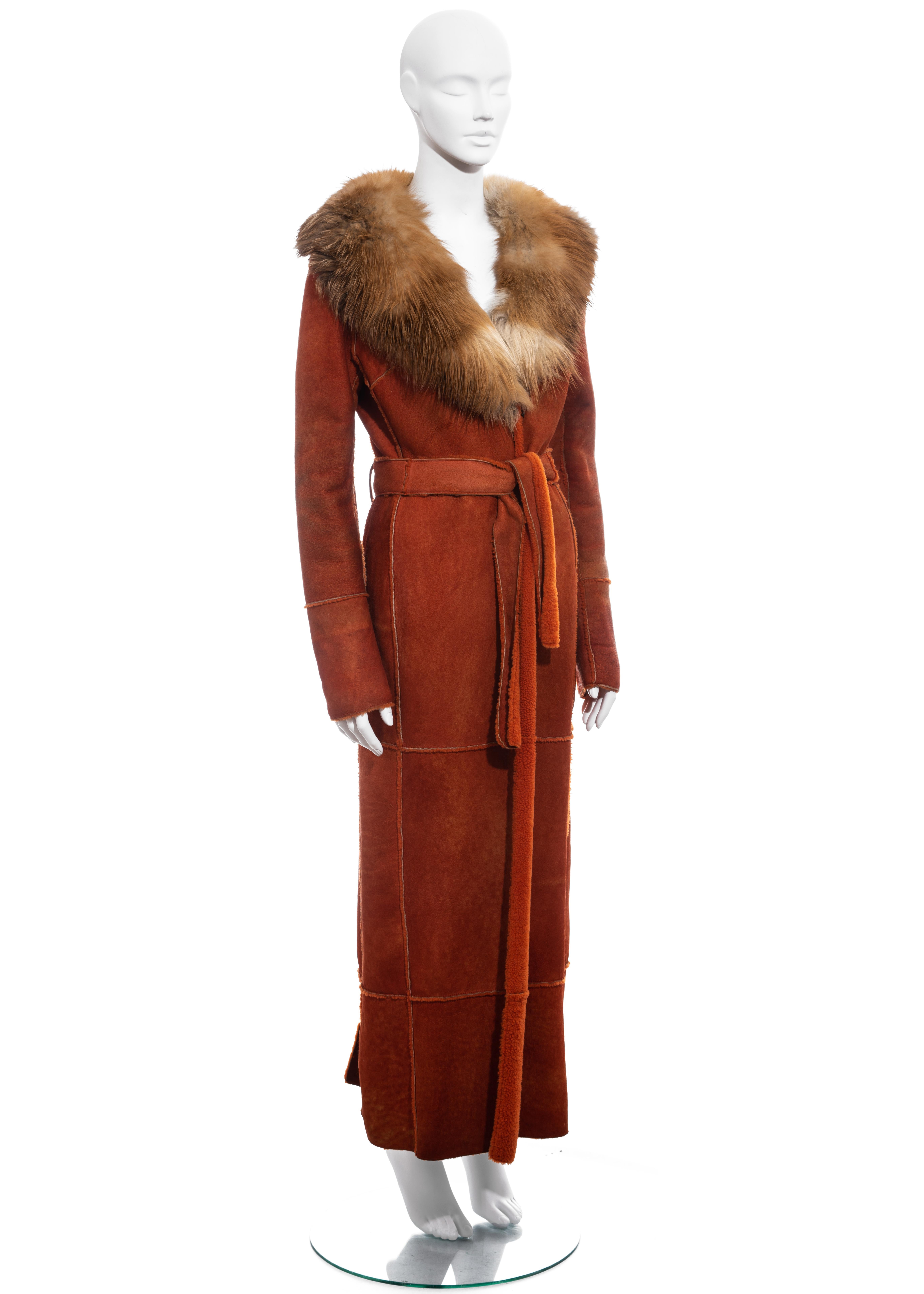 ▪ Dolce & Gabbana orange sheepskin maxi coat
▪ Fox fur collar 
▪ Patchwork construction 
▪ IT 42 - FR 38 - UK 10 - US 6
▪ Fall-Winter 2000