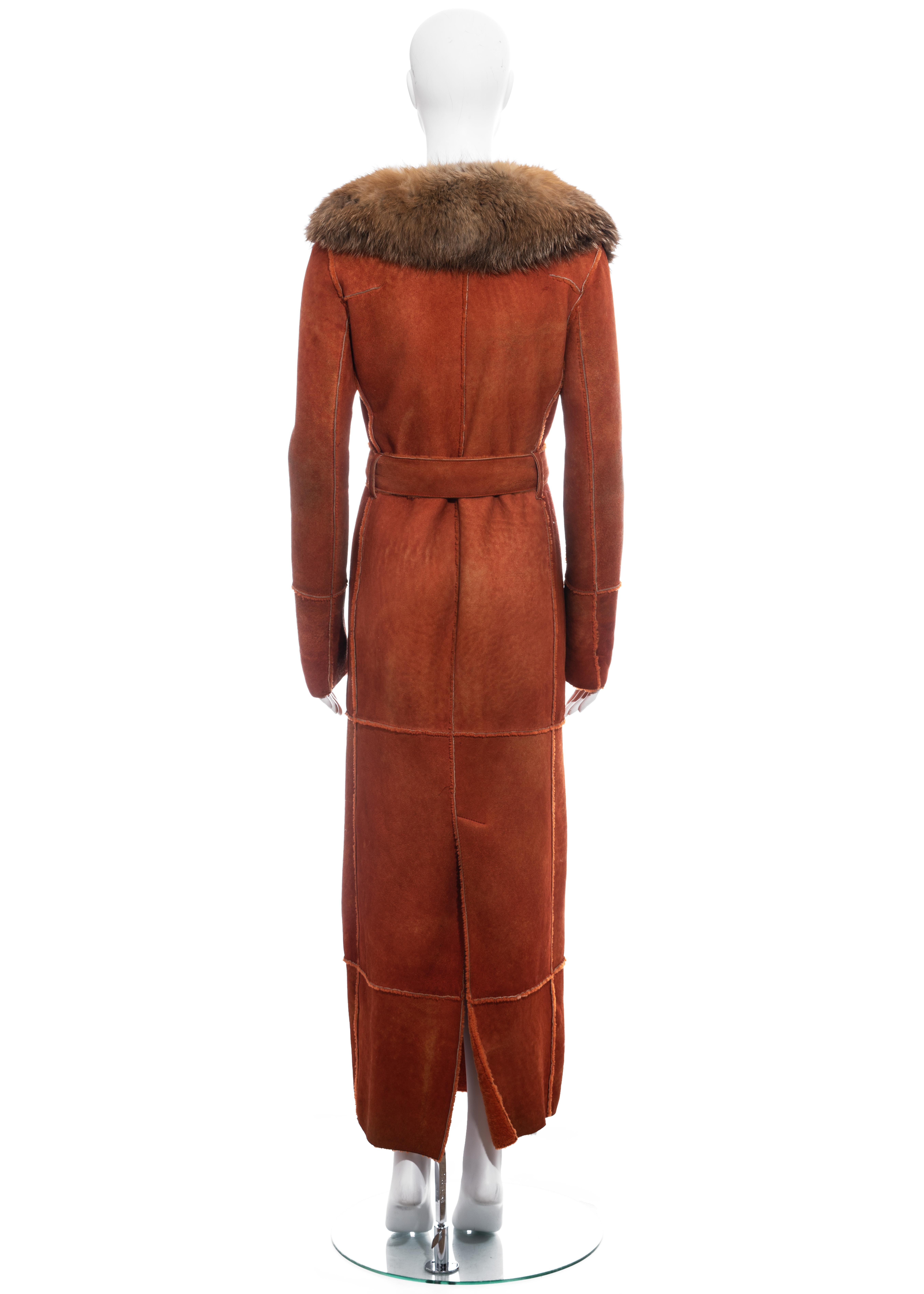 Orange Dolce & Gabbana orange sheepskin maxi coat with fox fur collar, fw 2000