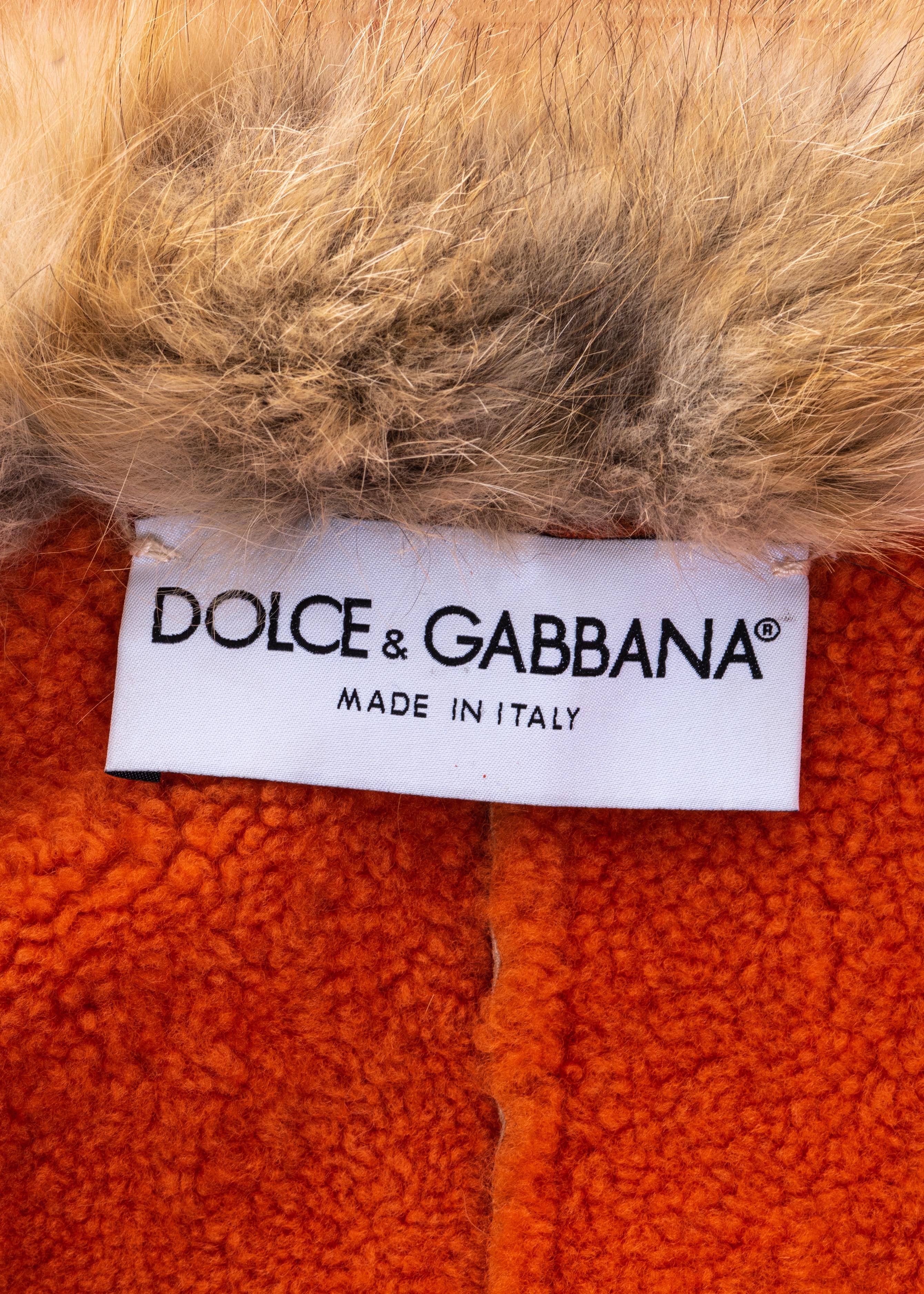 Dolce & Gabbana orange sheepskin maxi coat with fox fur collar, fw 2000 1