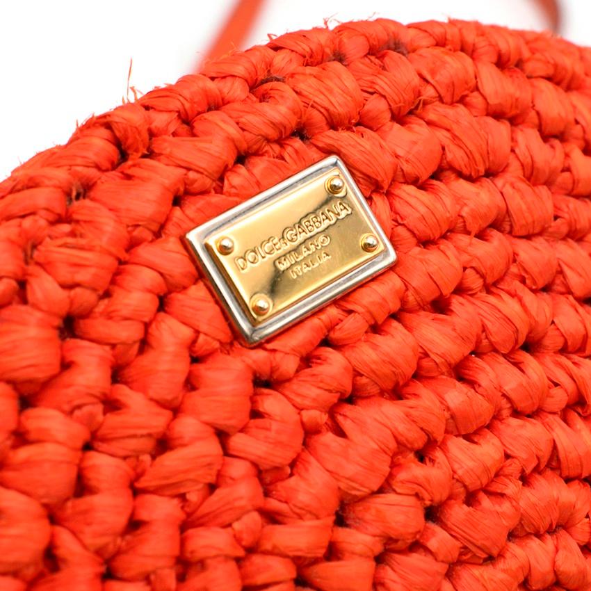 Dolce & Gabbana Orange Straw Round Crossbody Bag 20cm In Excellent Condition For Sale In London, GB