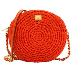 Dolce & Gabbana Orange Straw Round Crossbody Bag 20cm