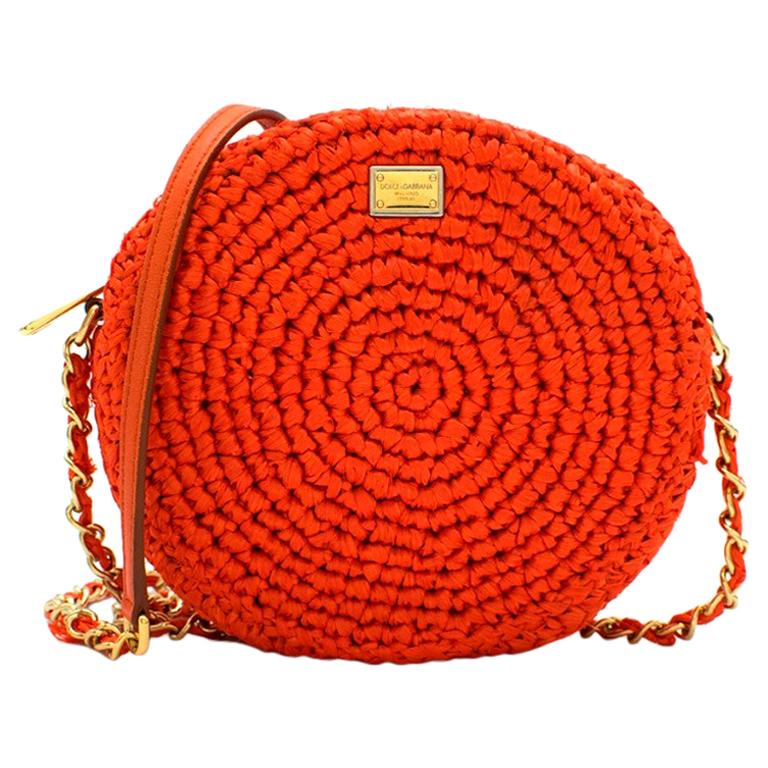 Dolce & Gabbana Orange Straw Round Crossbody Bag 20cm For Sale