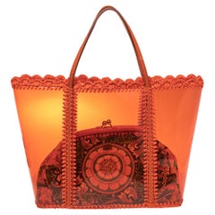 Dolce & Gabbana Orange Whipstitch Raffia and PVC Miss Escape 2 in 1 Tote