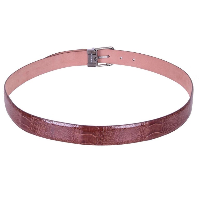 Dolce & Gabbana Green Ostrich Leather Silver Metal Buckle Belt