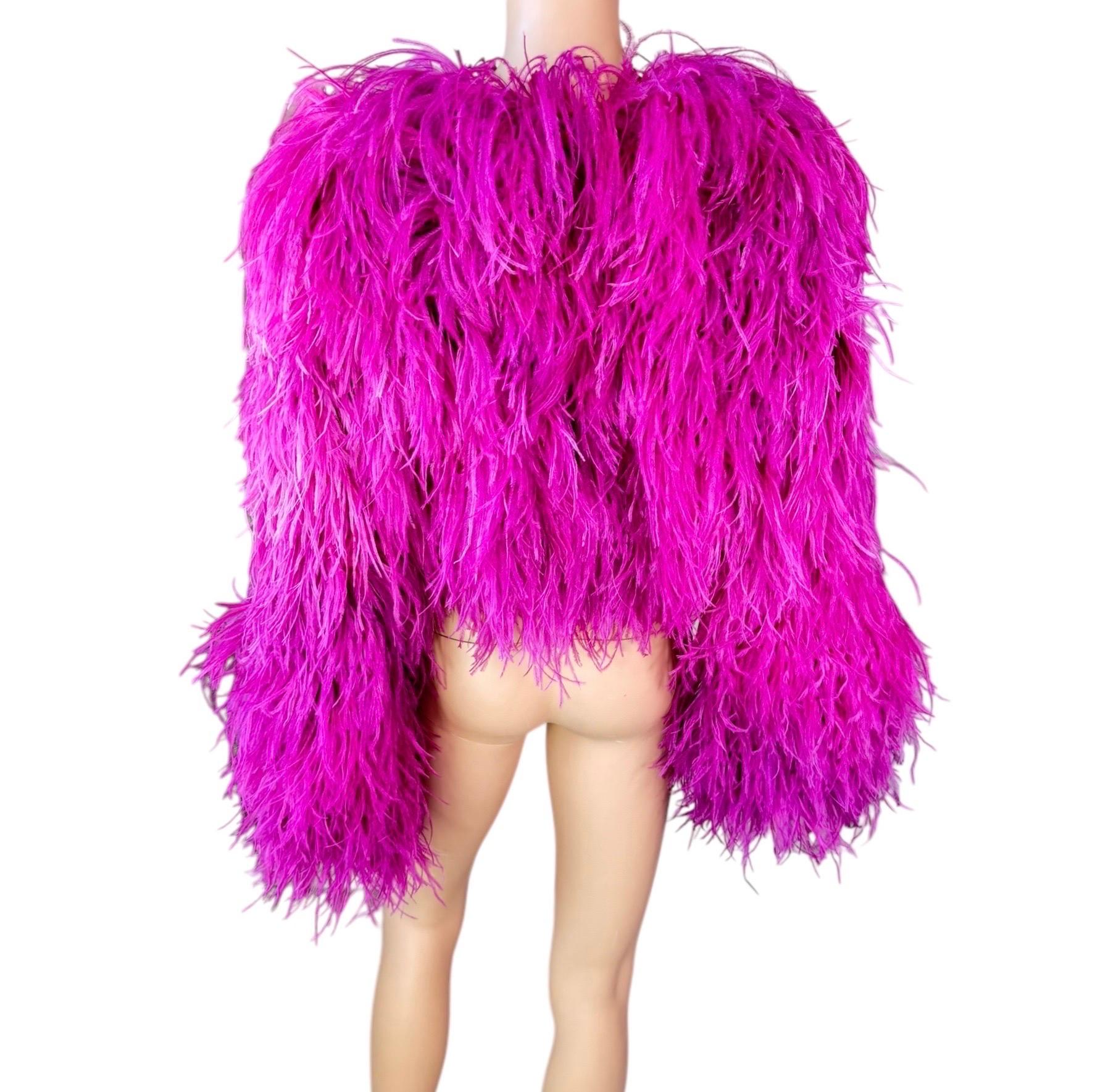 Purple Dolce & Gabbana Ostrich Feather Embellished Cropped Bolero Jacket Coat