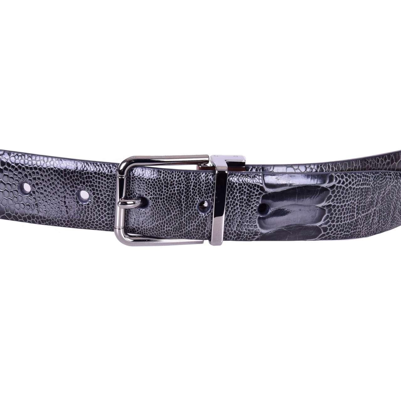 Dolce & Gabbana - Ostrich Leather Belt Grey 80 / Men In Excellent Condition For Sale In Erkrath, DE