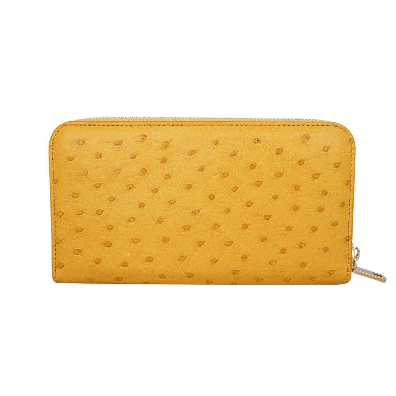 Women's Dolce & Gabbana - Ostrich Leather Zip-Around Wallet Yellow For Sale