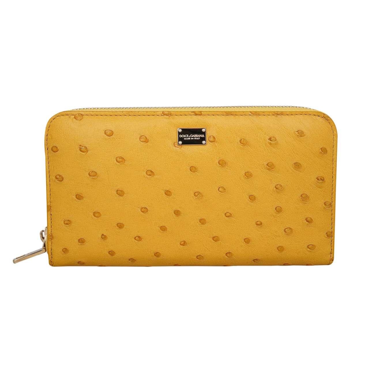 Dolce & Gabbana - Ostrich Leather Zip-Around Wallet Yellow For Sale