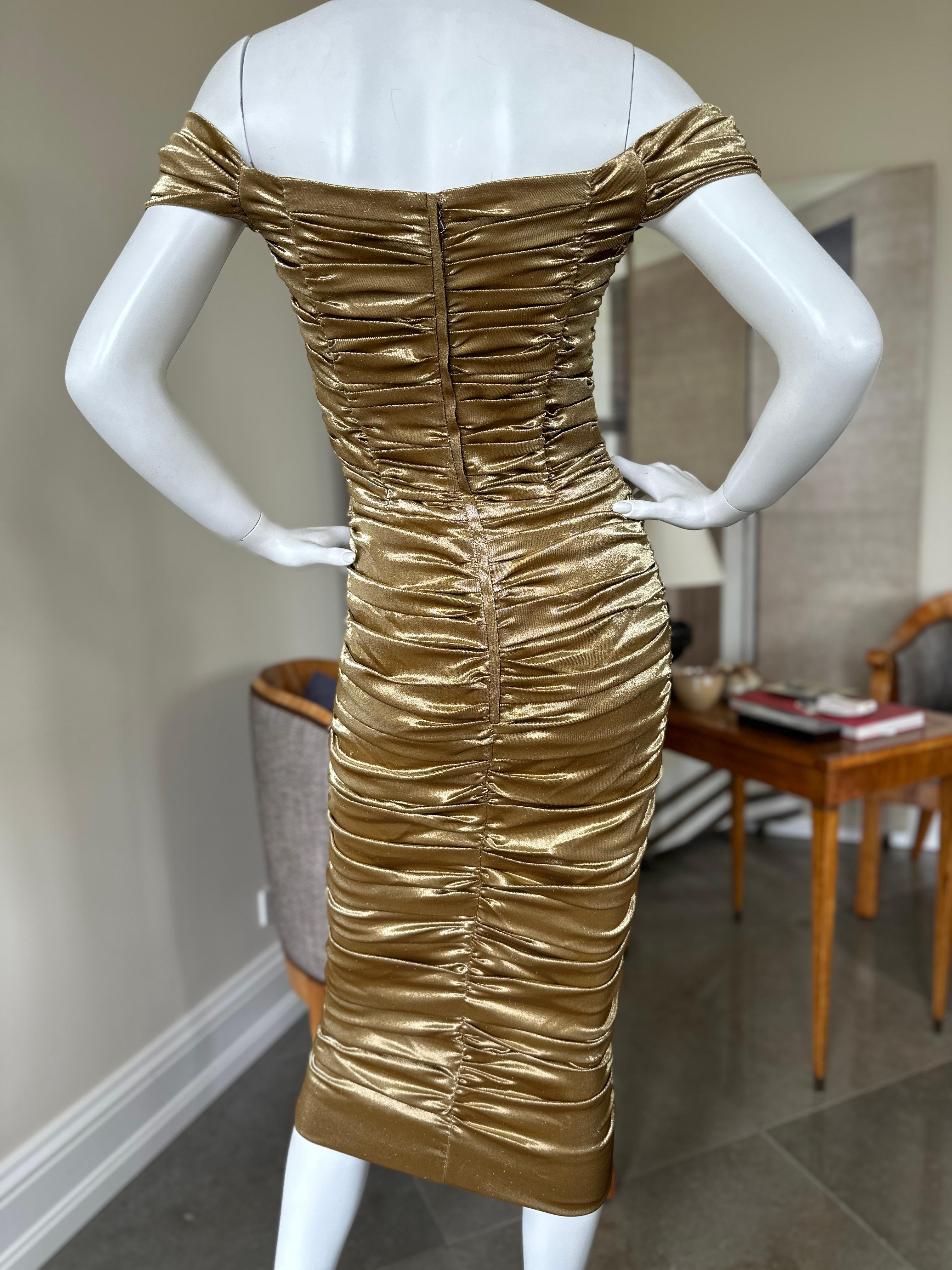 Dolce & Gabbana Outstanding Vintage Metallic Gold Ruched Cocktail Dress 6