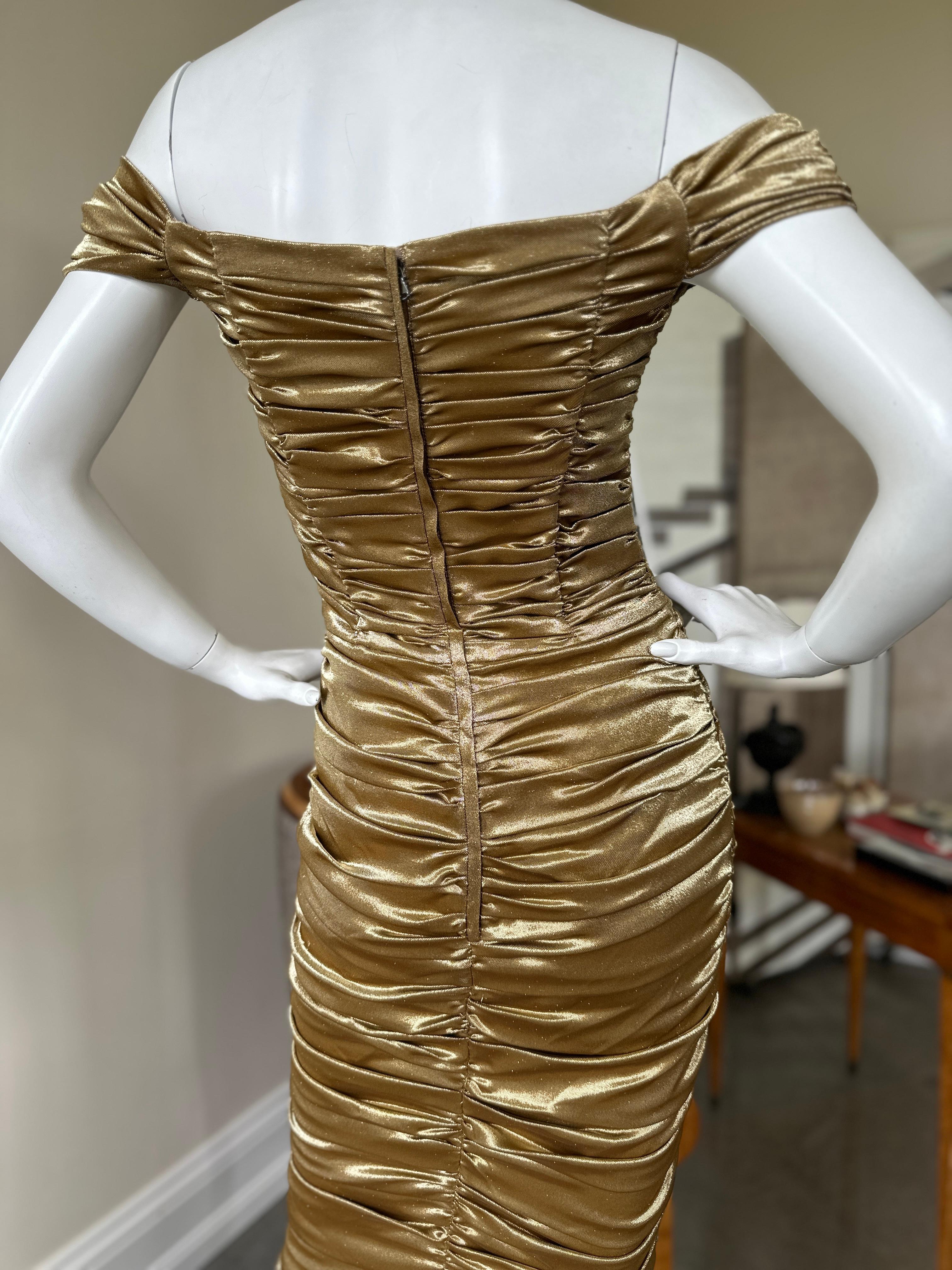 Dolce & Gabbana Outstanding Vintage Metallic Gold Ruched Cocktail Dress 7