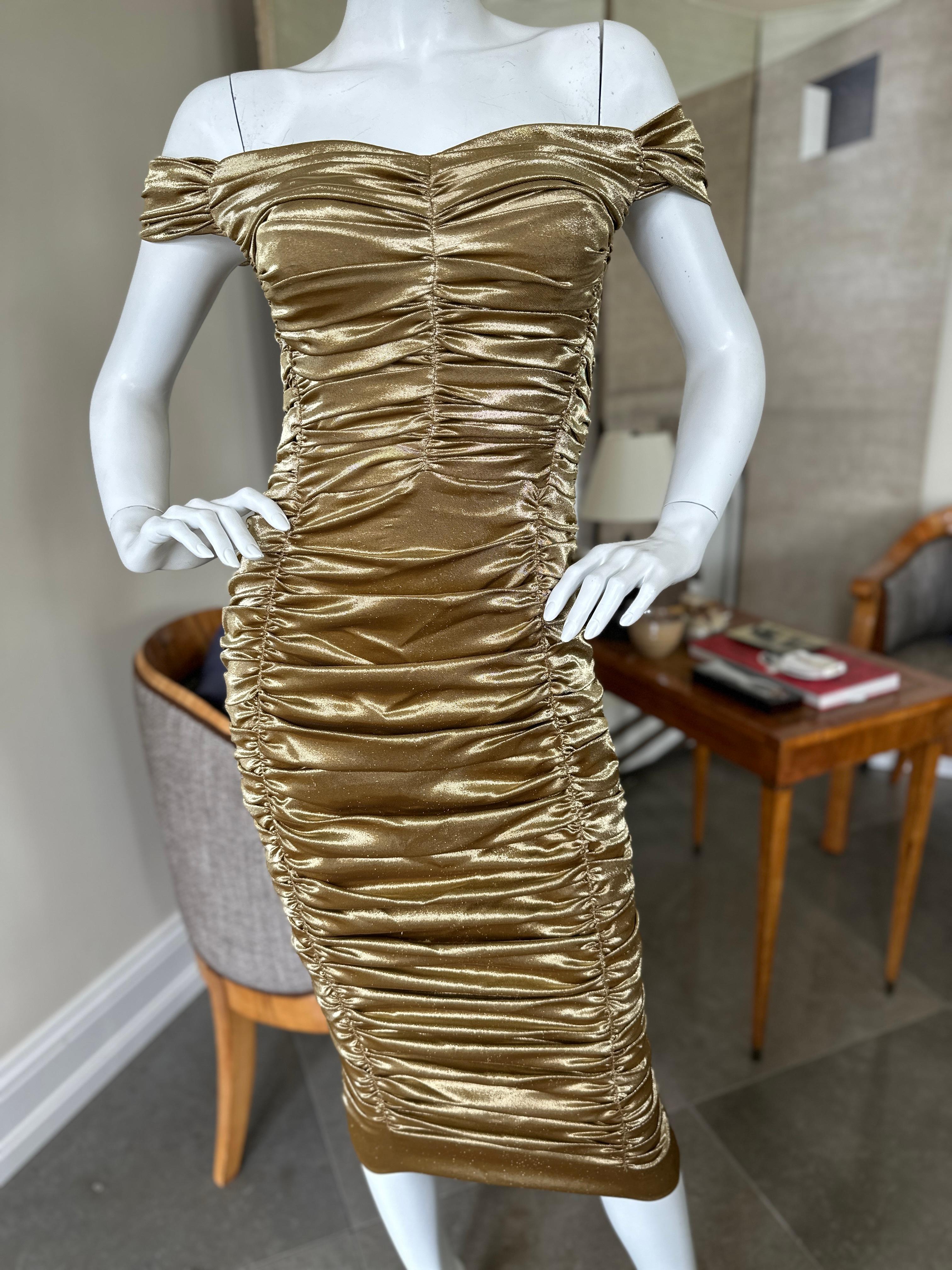 Women's Dolce & Gabbana Outstanding Vintage Metallic Gold Ruched Cocktail Dress
