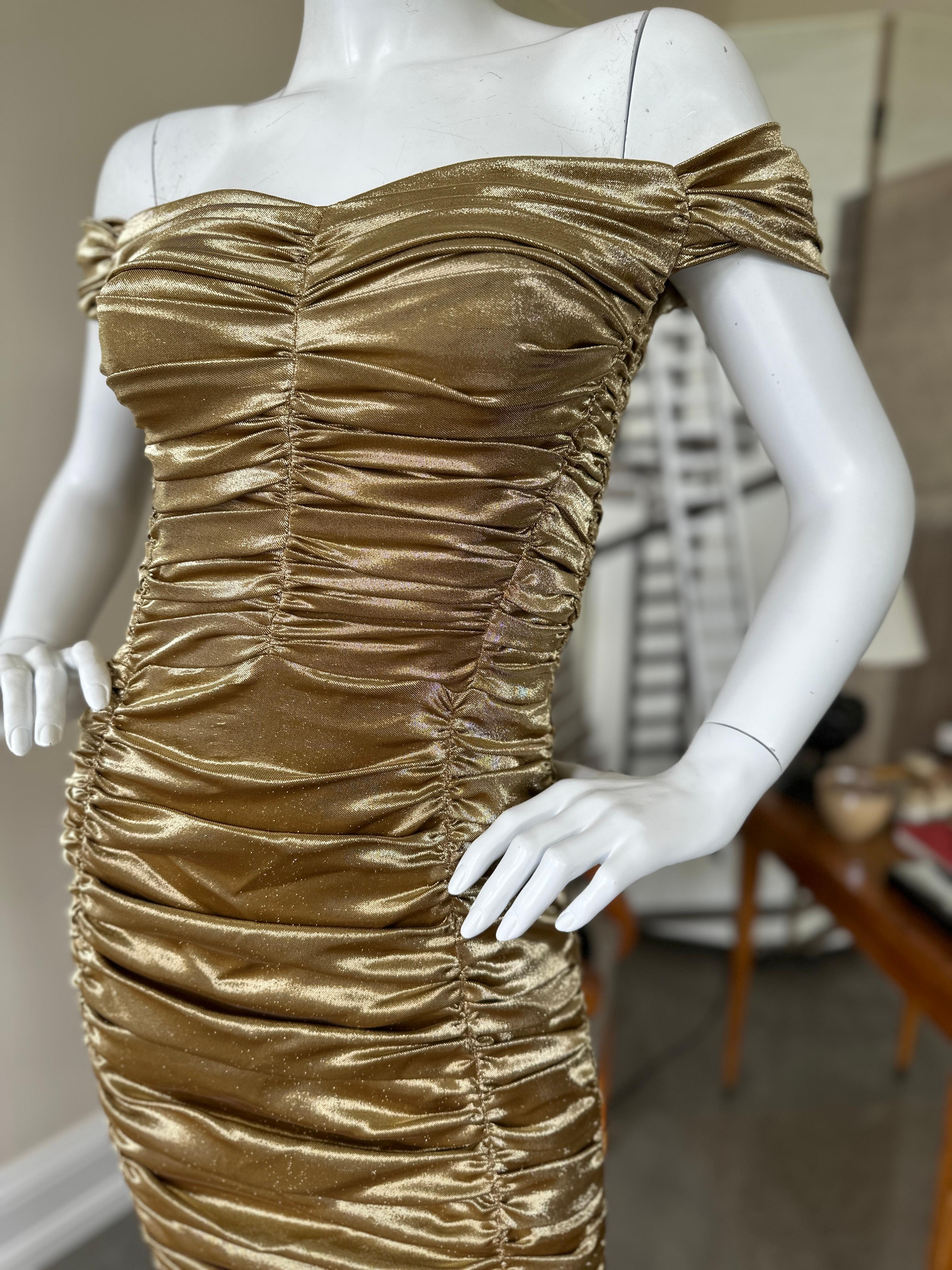 Dolce & Gabbana Outstanding Vintage Metallic Gold Ruched Cocktail Dress 1