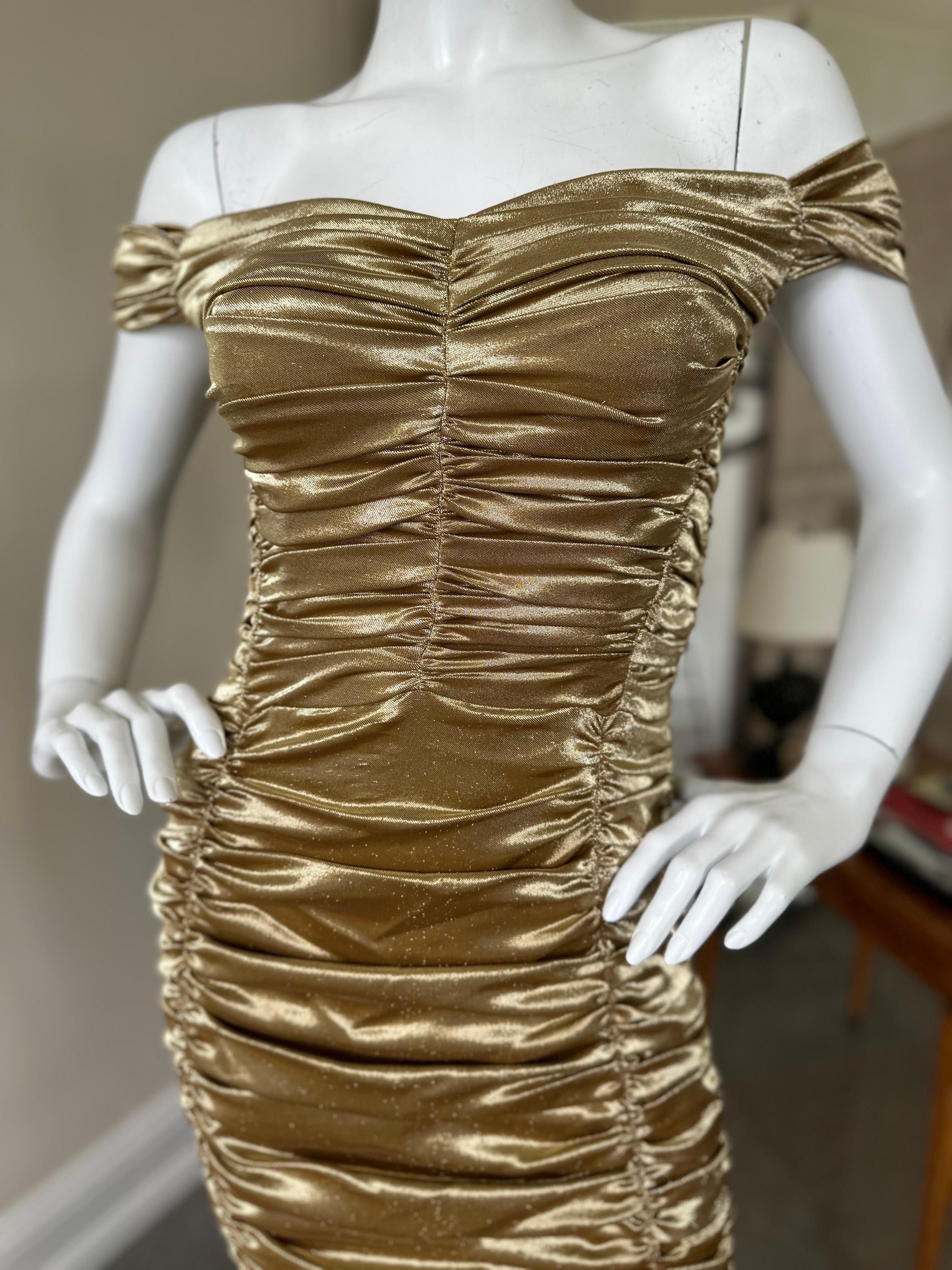 Dolce & Gabbana Outstanding Vintage Metallic Gold Ruched Cocktail Dress 2