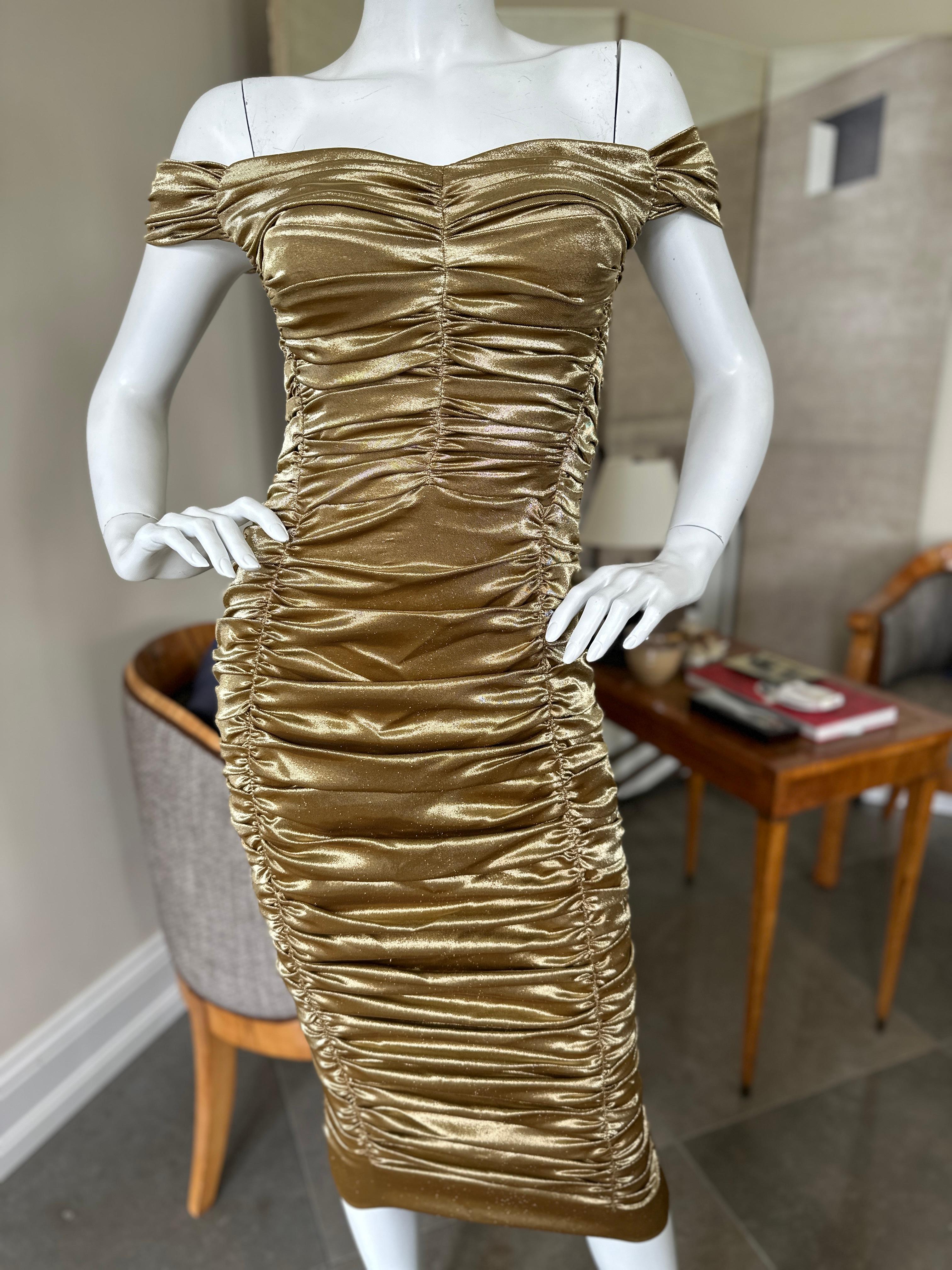 Dolce & Gabbana Outstanding Vintage Metallic Gold Ruched Cocktail Dress 3