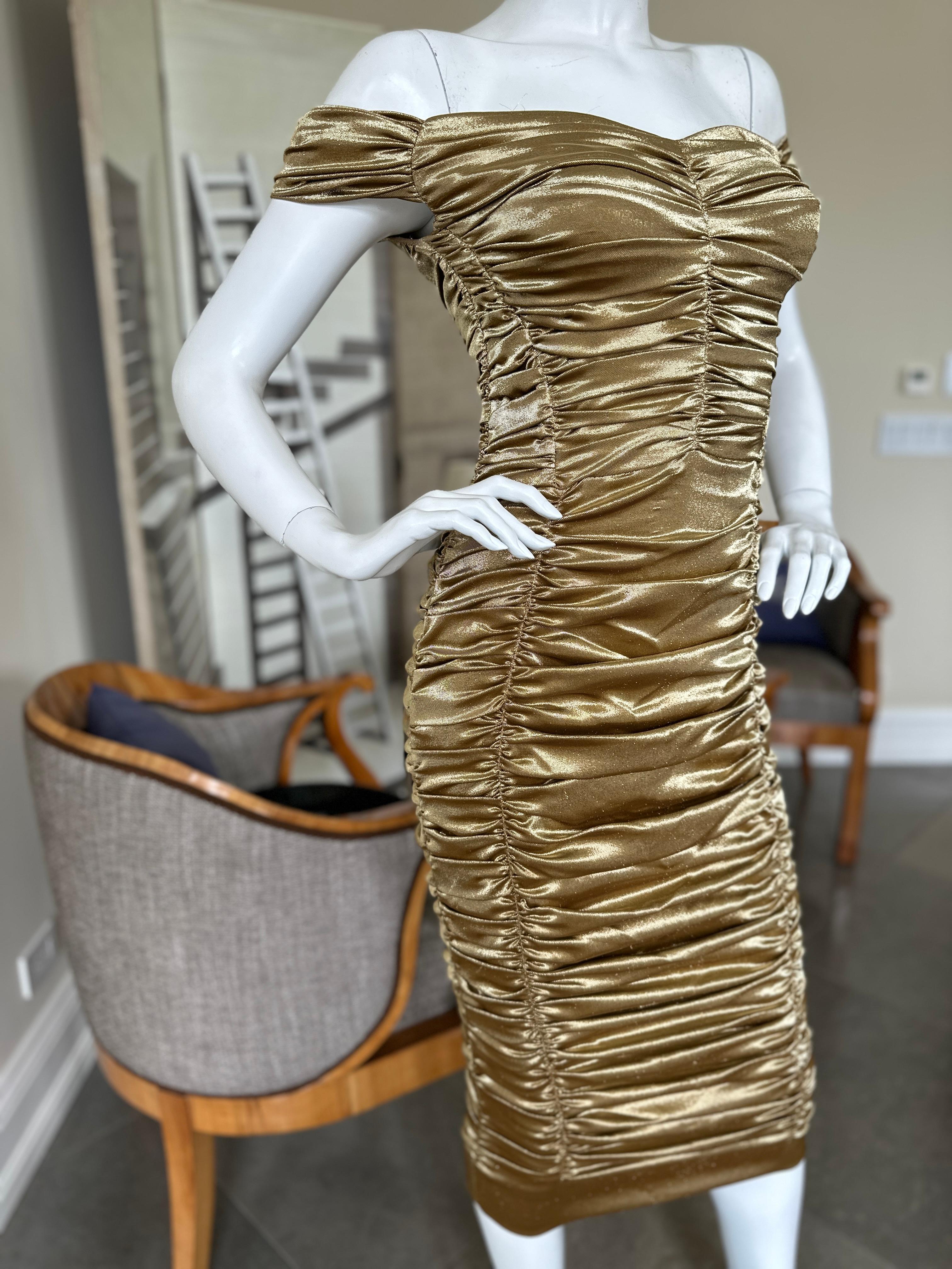 Dolce & Gabbana Outstanding Vintage Metallic Gold Ruched Cocktail Dress 4