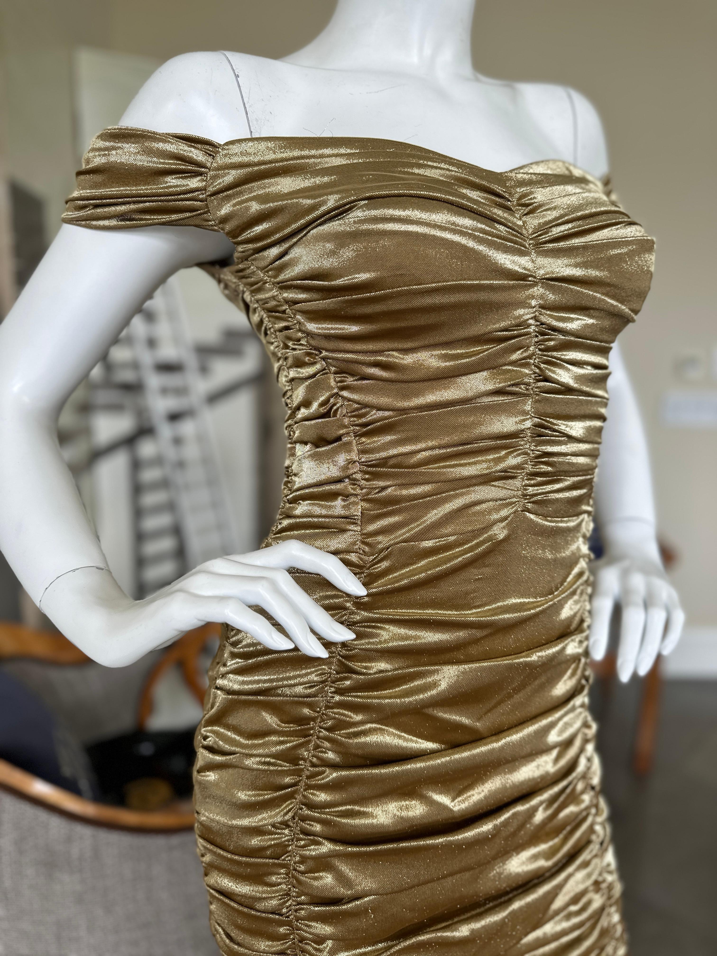 Dolce & Gabbana Outstanding Vintage Metallic Gold Ruched Cocktail Dress 5