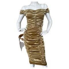 Dolce & Gabbana Outstanding Vintage Metallic Gold Ruched Cocktail Dress