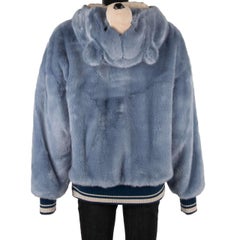 Dolce & Gabbana Oversize Fake Fur Jacket with Bear Hoody and DG Logo Blue 52
